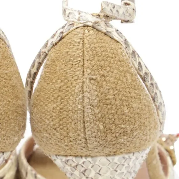 Prada Embellished Snakeskin Accent Sandal Heels in Beige Jute Linen - Picture 6 of 12
